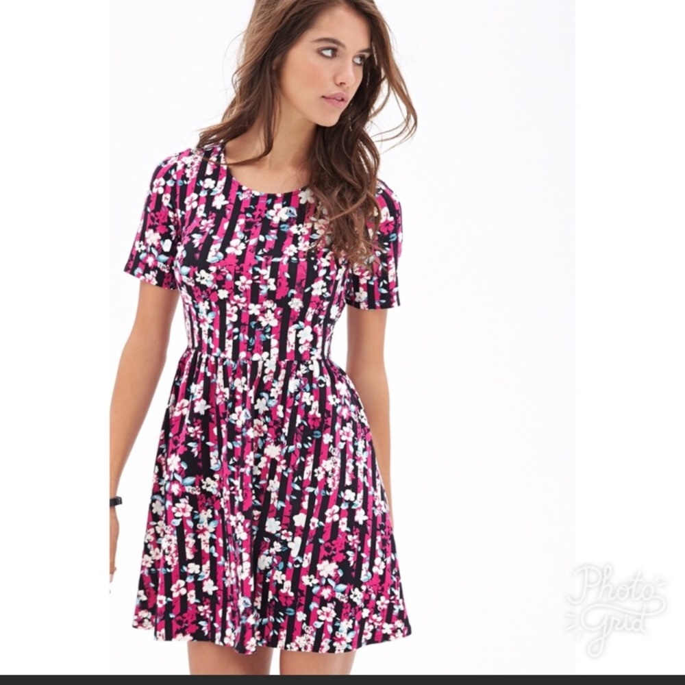 Forever 21 Navy & Fuchsia Stripe Dress
